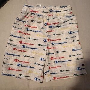 Champion White Mesh Shorts with Multicolor Logo Print